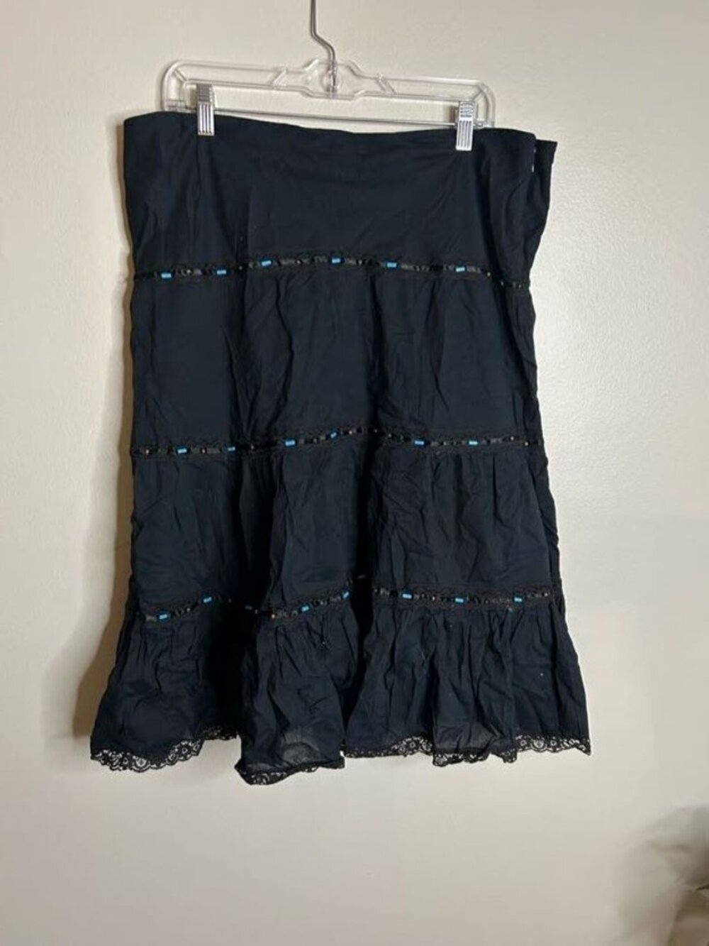 Claudia Richard Skirt Womens Extra Large Tiered Lace Beaded Midi Boho Gypsy